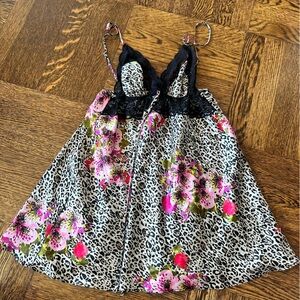 Victorias Secret Size Large Slip Dress Silky Tiger Floral Lace